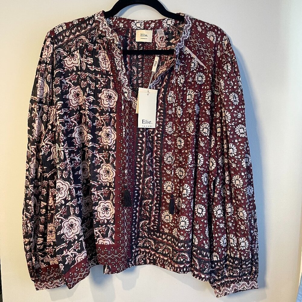 Ellie Tahari Floral Print Cotton Puff Sleeve Blouse, XL - NWT
